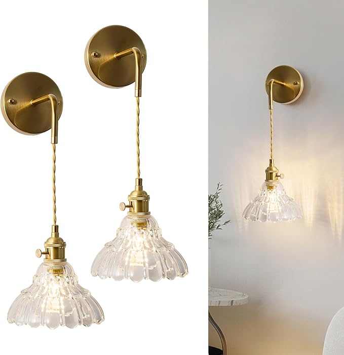 KSRYSZCQ Wall Sconces Set of 2,Modern Gold Vanity Lights with Clear Glass Shade, Hardwired Bathroom Wall Sconce Lighting Fixtures for Kitchen Over Sink Living Room Hallway Cabinet Porch