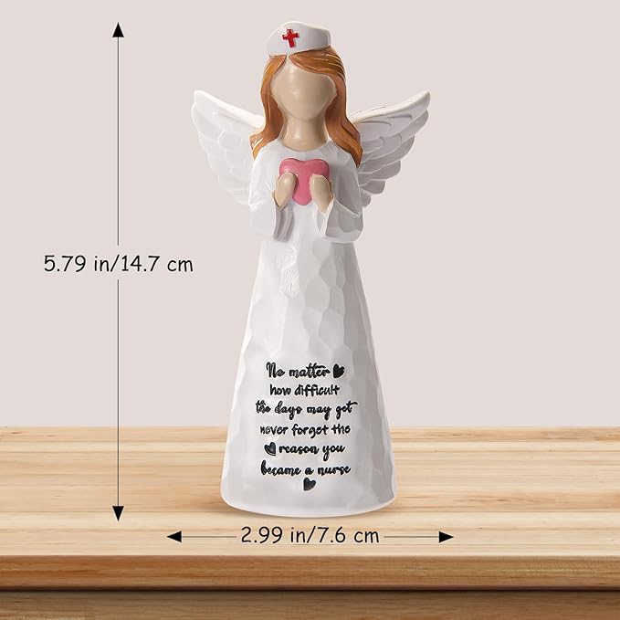 Nurse Gifts for Women,Handmade 6 inch Angel Figurines Holding Heart - Gifts for Nurses Graduation/Week/Retirement/Appreciation, Inspirational Resin Home Decor with Nurse's Motto Engraved