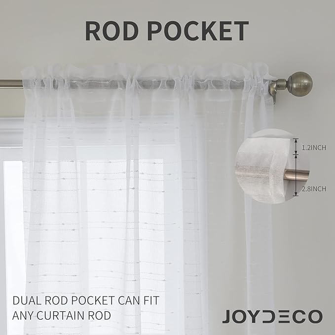 Joydeco White Sheer Curtains 84 Inch Length 2 Panels Set, Rod Pocket Semi Sheer Curtains for Bedroom Living Room, Window Treatments Voile Drapes (54x84 inch, Off White)