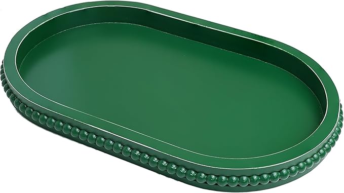 Green Oval Wood Decorative Ottoman Tray for Coffee Table Kitchen Counter, Living Room, Handcrafted Green Wooden Serving Tray for Table Centerpiece