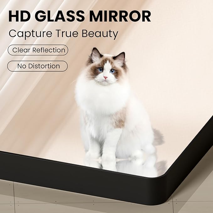 Black Bathroom Mirror, 22x30 Inch Rounded Rectangle Matte Framed Wall Mounted Mirror, Bathroom Vanity Mirror, Tempered Glass, Anti-Rust, Horizontal/Vertical