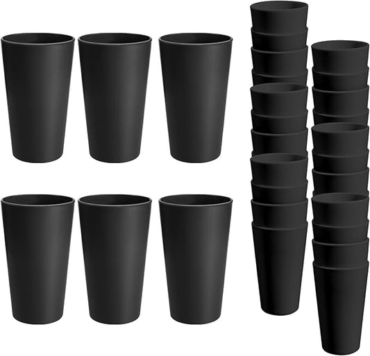 24 Pcs Unbreakable Plastic Cups Set, 20 oz Reusable Plastic Cups, Stackable Water Tumblers, Drinking Cup for Kitchen, Outdoor, BPA-free, Dishwasher Refrigerator and Microwave Safe, Black