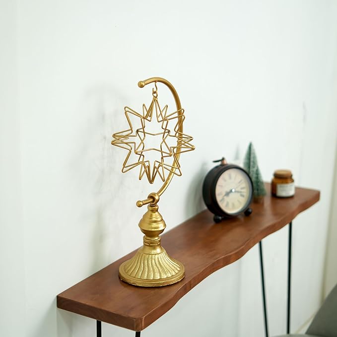 5.6" W x 16.3" H Metal Geometric Abstract Sculpture on Cast Iron Base,Metal Geometric Sculpture Decor Sphere, Tabletop,Living Room,Study,Bedroom,Home Decor