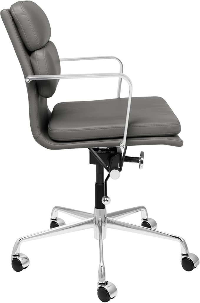 Laura Davidson Furniture SOHO II Padded Management Office Chair - Mid Back Desk Chair with Arm Rest, Swivel & Cushion Availability, Made of Faux Leather, Dark Grey, Computer Chair