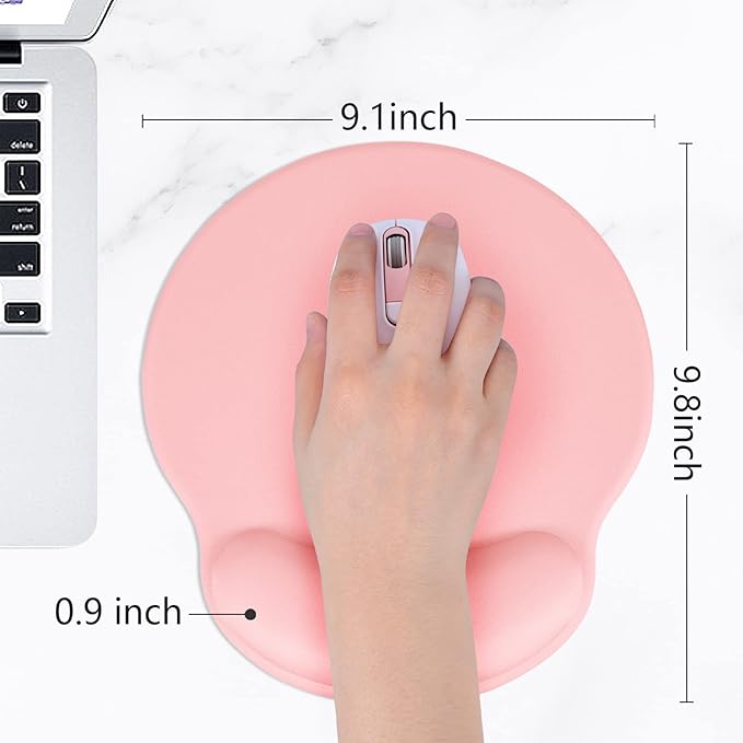 Hsurbtra Ergonomic Mouse Pad with Wrist Rest Support, Gel Mouse Pads with Non-Slip PU Base, Pain Relief Memory Foam Computer Mat, Cute Office Supplies Desk Decro Accessories, Pink