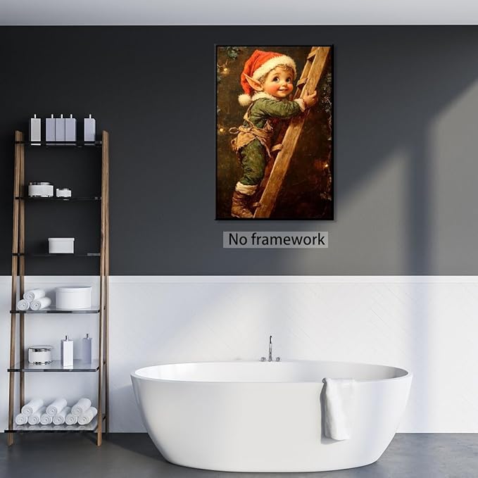 Medpol Vintage christmas wall art christmas elf painting winter cottagecore canvas poster for farmhouse home decor apartment dormitory Unframed12x18inch