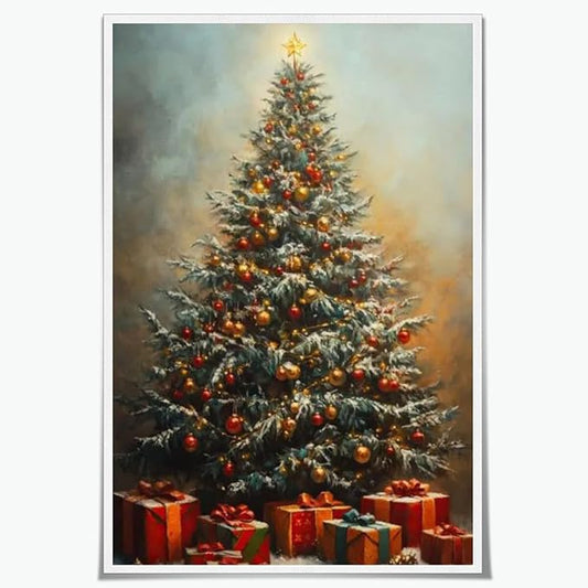 Vintage christmas wall art winter pine tree canvas poster xmas tree gift prints painting festive mood background wall decoration for living room bedroom Unframed24x36inch