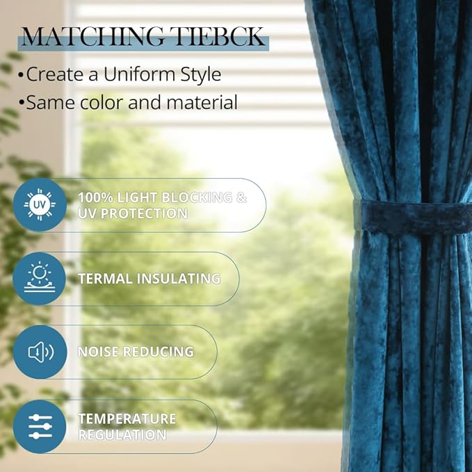 Velvet Blackout Curtains Soft Luxury 2 Panels Curtains for Bedroom Nursery Patio Doors Rod Pocket Back Tab Drapes Curtains for Living Room,52 by 96Inch,Azure Blue