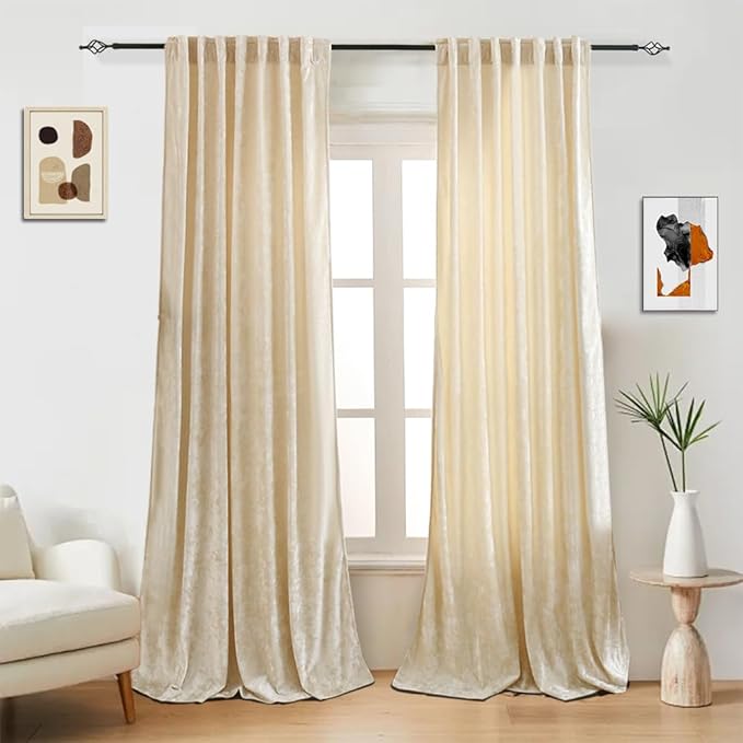 Blackout Curtains Soft Luxury Velvet Curtains for Bedroom Nursery Patio Doors Back Tab Rod Pocket 2 Panels Drapes Curtains for Living Room,52 by 84Inch, White