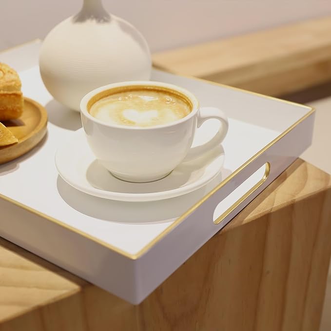 Spsyrine White Plastic Serving Tray for Ottoman, Coffee Table, Rectangle Decorative Tray for Entertaining, Outdoor, Living Room, Home Decor