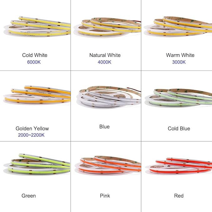 12V Green COB LED Strip Light 8mm Width, 480LEDs/m 16.4FT/5M CRI 90, High Bright Flexible Cuttable LED Tape for House Kitchen Room Ceiling Decor (DC12V, Without Power Supply)