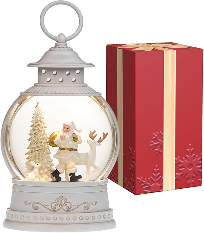 Christmas Snow Globes with Music, Santa Deer Lighted Christmas Lantern with 6h Timer, USB or Battery Operated Festival Decoration Gifts