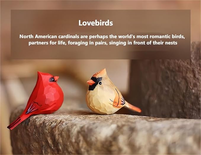 Handcrafted Red Cardinal Figurines – 1 Pair Small Wooden Christmas Male & Female Cardinals Statues Decor for Shelf, Desk, Mantel – Eco-Friendly for Women & Collectors