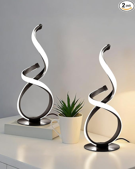 2 Pack Modern Touch Lamp for Nightstand, Spiral LED Table Lamp, Dimmable 3 Color Temperature Night Stand Desk Lamp, Unique Bedside Light for Living Room, Bedroom, Ideal Gift, Black