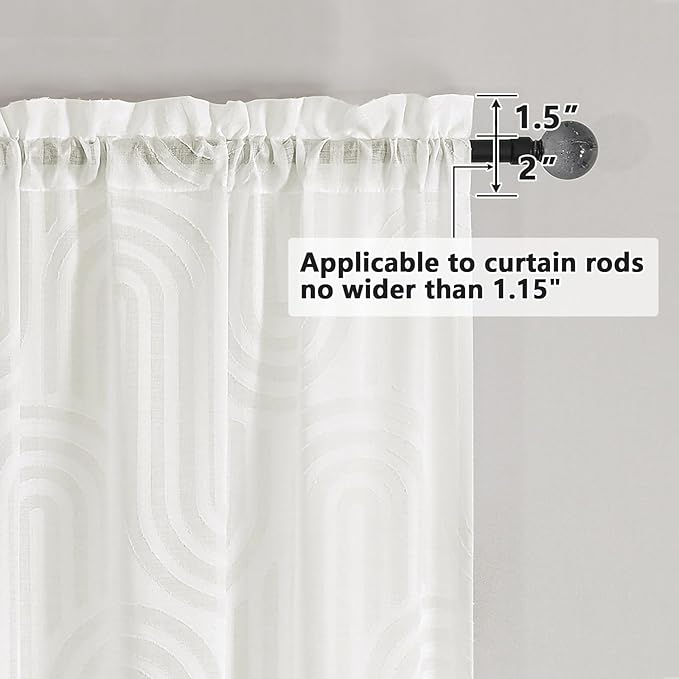 Simplebrand Sheer Ivory Curtains 72 Inches Long 2 Panels for Window, Geometric Mid Century Light Filtering Semi Sheer Curtains for Front Back Patio Glass Door with Rod Pocket, 42" Wx72 L