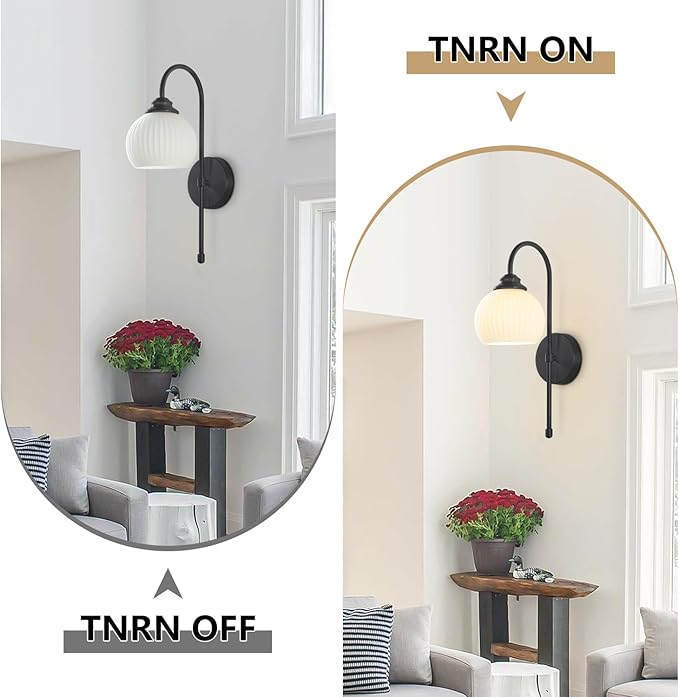 KCO Lighting Vintage Milk Glass Wall Sconce Industrial Black Globe Wall Sconce Set of 2 Mid Century Bathroom Vanity Light Frosted Glass Modern Sconces Wall Lighting