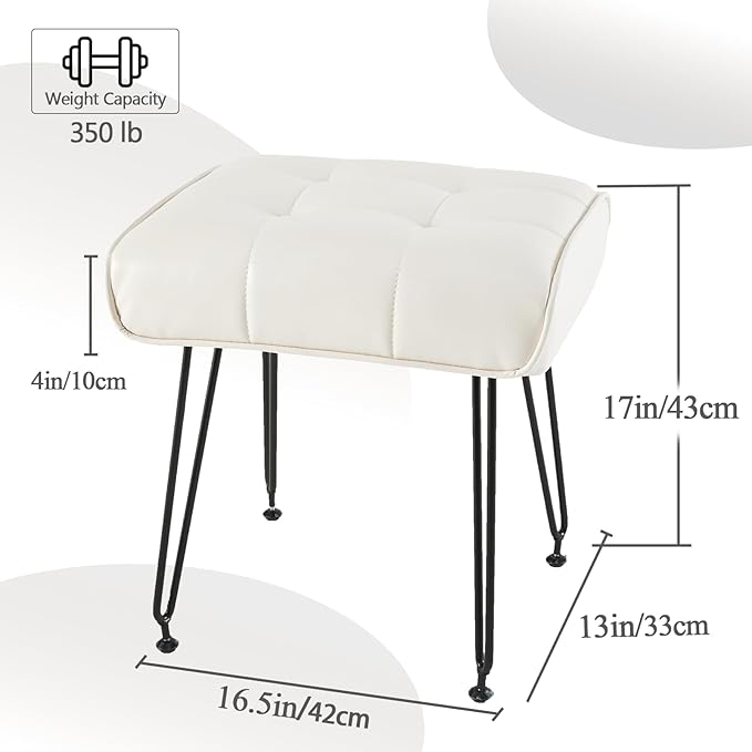 PU Leather Vanity Stools, Vanity Stool Chairs for Makeup Faux Leather Foot Stools Ottoman with Metal Leg Make up Chairs for Vanity Small Bench Seat for Living Room Bedroom (Cream White)
