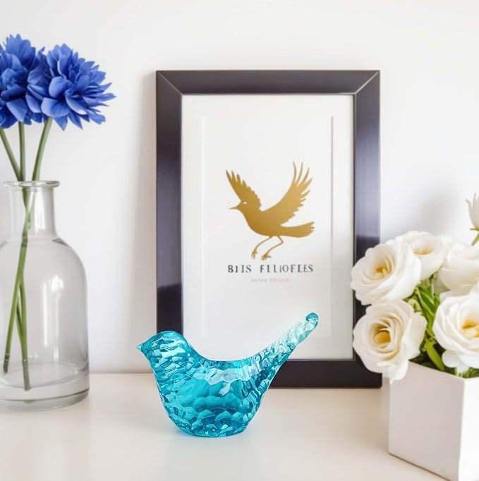 Aqua Blue Bird Figurines - Living Home Decor Accent, Decorative Gifts for Bird Lovers, Modern Resin Animal Statue Paperweight