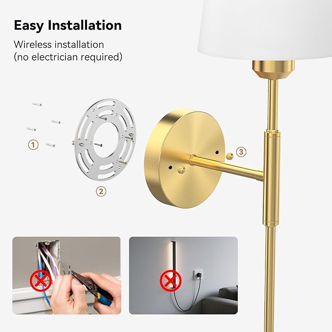 25.6 inch Battery Operated Wall Sconces Set of 2, Wireless Wall Lights with Rechargeable Bulbs & Remote, 15 Colors & Dimmable, Battery Powered Wall Lights for Bedroom, Living Room, Hallway