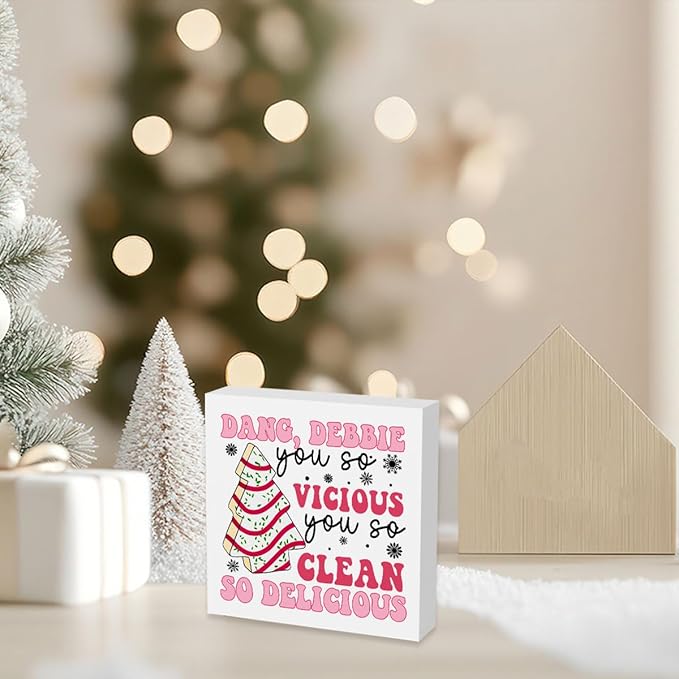 Pink Christmas Vacation Sign Pink Christmas Tree Sign Christmas Vacation Movie Decor Xmas Vacation Sign Merry Xmas Decorations Sign 5 x 5 Inch