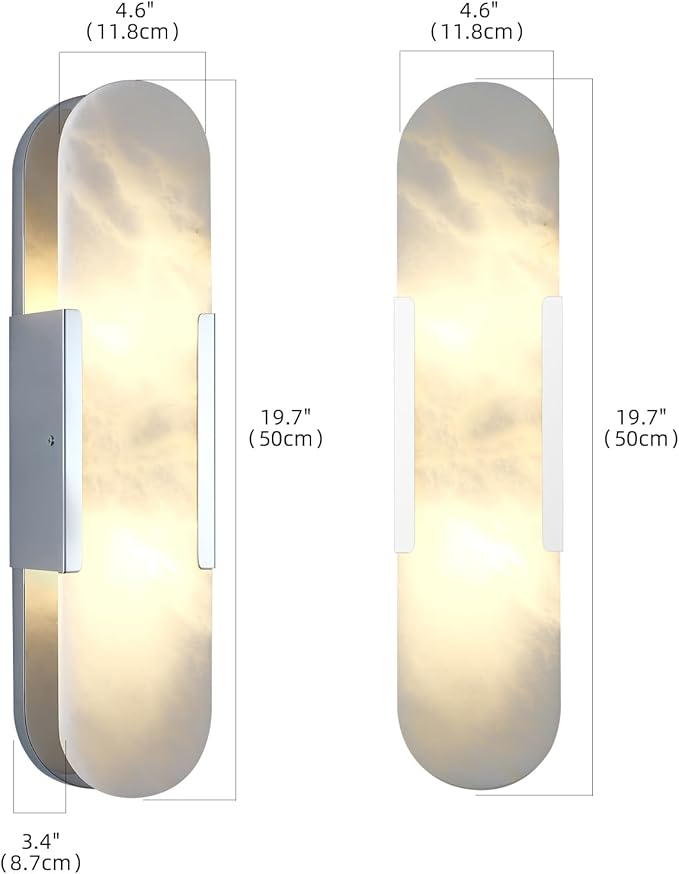 19.7inch Modern Marble Wall Sconces,Alabaster Sconces Indoor Bathroom Vanity Light Chrome Metal Wall Mount Light Fixtures for Stairs Bathroom Living Room Bedroom