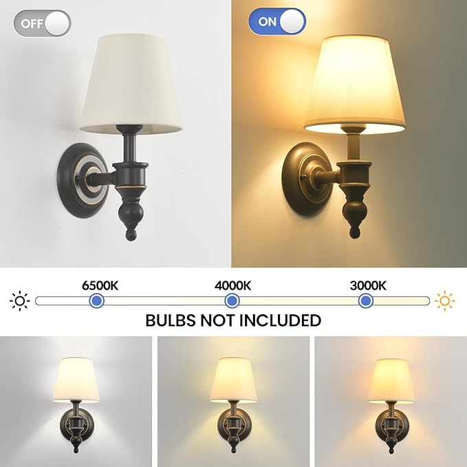 Wall Sconces Set of 2, Modern Wall Lamps for Bedroom, Sconces Wall Light Fixture with Beige Fabric Shade, Indoor Wall Mounted Lamps for Living Room Hallway Kitchen, ORB Finish
