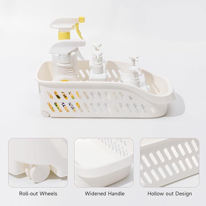 3 Pack Pantry Organizers and Storage with Wheels Pull Out Kitchen Cabinet Organizers and Storage Multi-purpose Rolling Organizer Bin for Food, Snack, Cleaning Supplies