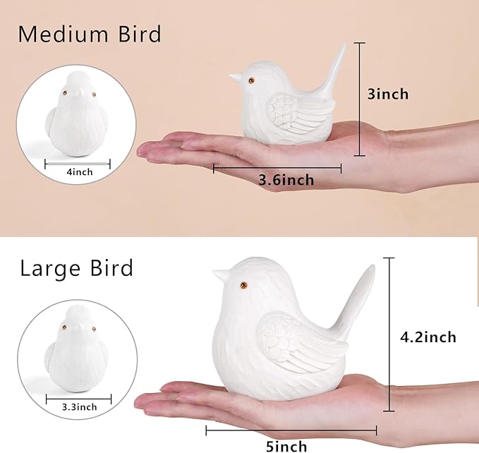 Resin Bird Statues Home Decor - Brids Figurines Decorative for Living Room, Office Desktop, Dedroom, Cute Country Decor for TV Stand (White, 2B)