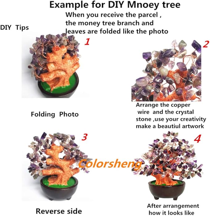 7 Inch Quartz Crystal Money Tree Bonsai Feng Shui Gem Decoration for Wealth and Luck (Purple)