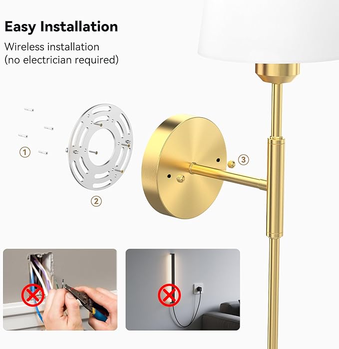 24 inch Battery Operated Wall Sconces Set of 2, Wireless Wall Lights with Rechargeable Bulbs & Remote, 15 Colors & Dimmable, Battery Powered Wall Lights for Bedroom, Living Room, Hallway
