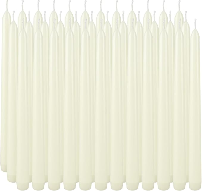 36 Pack Ivory Taper Candles 10 inch(H) Dripless, Smokeless & Unscented - Long Burning Time - Hand Poured Tall Candlesticks - Ideal for Restaurant,Weddings, Dinner Parties, and Home Decor