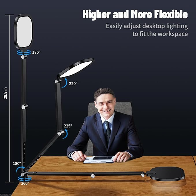 2Pack Video Conference Lighting, Zoom Lighting for Computer with Clamp, 30 Light Modes, Eye Caring Swing Arm Desk Light with Memory & Timing Func for Home Office, Video Call, Video Conferencing