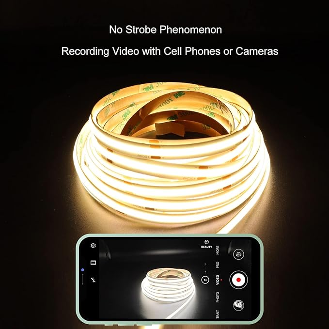 20ft COB LED Strip Lights, Bluetooth Smart App Tunable 3000K~6500K White Daylight to Warm White Light Strip with Remote Dimmable for Bedroom Kitchen Home Lighting