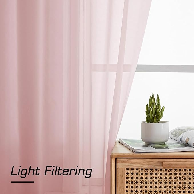 Aiyufeng Blush Pink Sheer Curtains 63 Inch Length 2 Panels Set, Light Filtering Airy Rod Pocket Light Pink Window Curtain Treatment Drapes for Kitchen Bedroom Living, Each 40Wx63L Inches