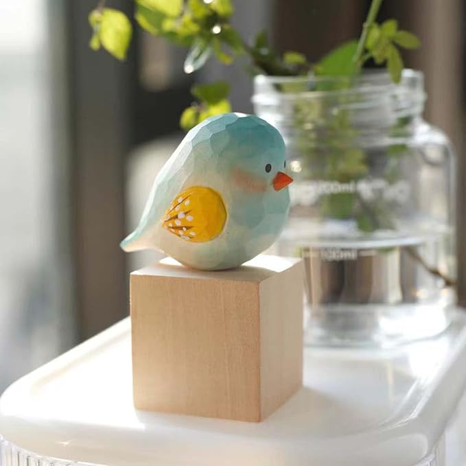 Bird Figurines Small Bird Figurines Home Decor Hand Carved Painted Wooden Statues for Home Decor, Gift for Bird Lovers,Housewarming, Birthday, Christmas (Blue and White)