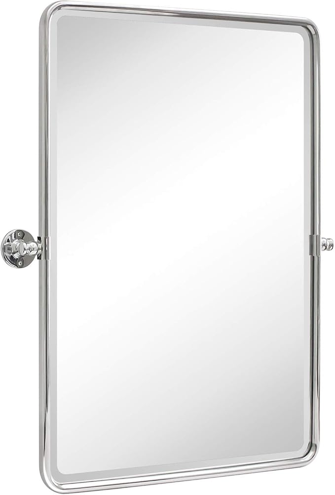 Farmhouse Pivot Rectangle Bathroom Mirror Chrome Metal Framed Tilting Beveled Vanity Mirrors for Wall, Overall 23.91 x 30 inches (Mirrror 20 x 30 inches)