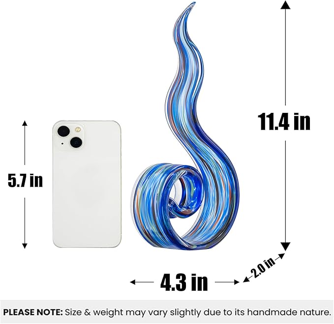 11.4" Tall Hand-Blown Glass Sculpture Murano-Style Sculpture Art Ornament Statue Figurines Home Decor Accent Piece Coastal Ocean Nautical Home Decor,Shelf,TV Stand,Tabletop Centerpieces,Wonderful Gift
