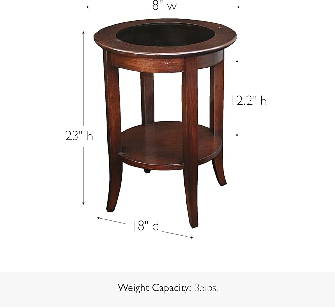 Leick Home 10036 Round Glass Top Side Table with Shelf, Chocolate Cherry and Tinted Glass