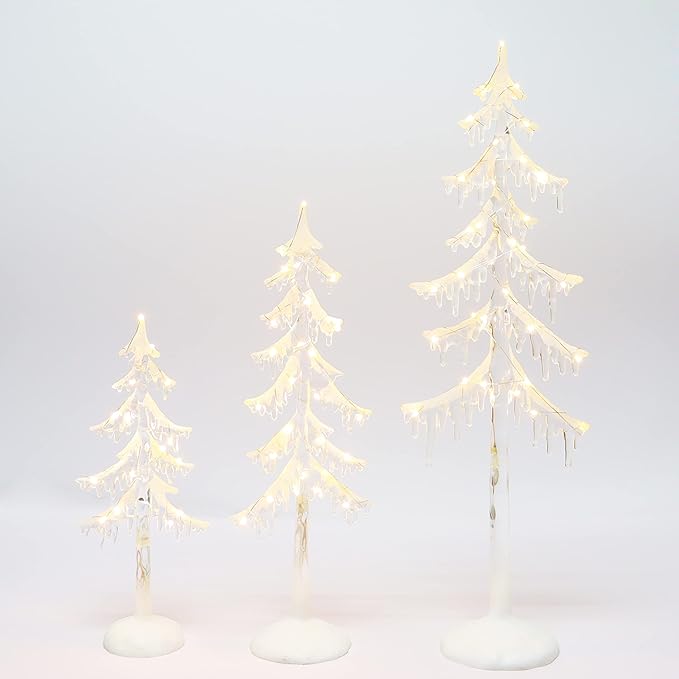 Christmas Tabletop Decor, LED Lighted Acrylic Icicle Trees, 3 Pack, Battery Operated (not Included) (24.4" H, 17.9" H, 13.4" H) by Moments in Time