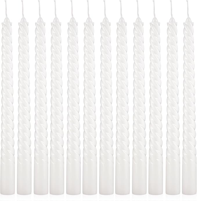 12 Pack 10 Inch White Spiral Taper Candles - Smokeless Unscented, 7-Hour Long Burning, Dripless Hand Poured - Tall Candlesticks for Home Decor, Weddings, Special Occasions & Events