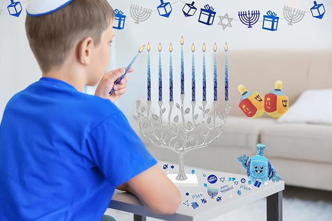 The Dreidel Company Hanukkah Candles Multi Blue Hued Frosted Deluxe Tapered Candles (Single-Pack)