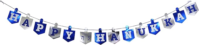 Happy Hanukkah Banner Chanukah Decorations, (2) - 5 Feet In Length