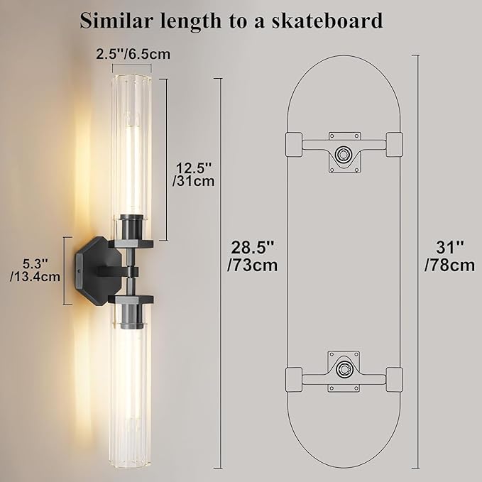 Black Crystal Bathroom Wall Sconces Set of Two Modern Bathroom Vanity Llight Fixture,28.5in Linear Sconces Wall Lighting,Indoor Wall Sconce Light for Bedroom,Hallway,Staircase,Living Room,Dining Room