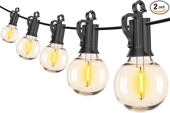 Brightown (2 Pack Outdoor String Lights - Globe Patio Lights 30 Ft with 30 G40 Shatterproof Bulbs, Waterproof Connectable Commercial Hanging Light for Backyard Bistro Porch Cafe Deck