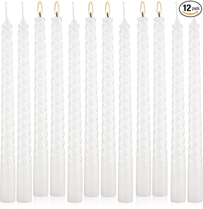 12 Pack 10 Inch White Spiral Taper Candles - Smokeless Unscented, 7-Hour Long Burning, Dripless Hand Poured - Tall Candlesticks for Home Decor, Weddings, Special Occasions & Events