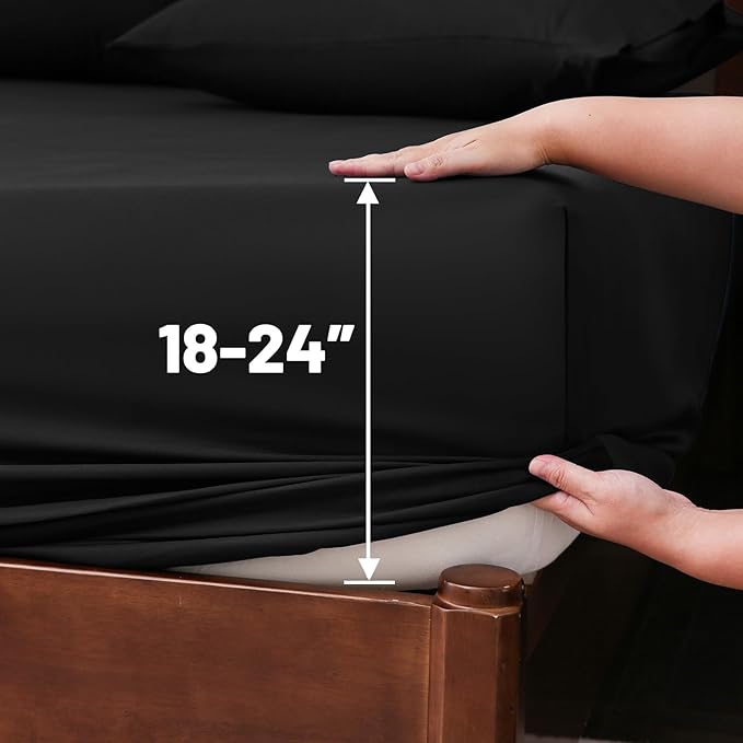 Extra Deep Pocket Queen Sheets 18-24 Inch 100% Egyptian Cotton 1000 Thread Count Sateen Weave Soft Breathable 4 Pieces(Queen,Black)