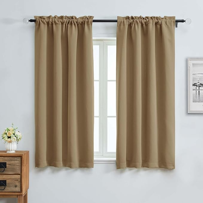 Aiyufeng Taupe Blackout Curtains for Bedroom 63 Inch Length 2 Panels Set, Solid Thermal Insulated Energy Saving Rod Pocket Window Treatment Curtains Blackout Drapes, W40 x L63 Inch, Taupe