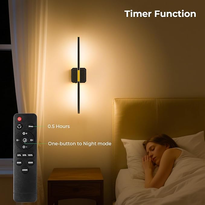 10000mAh Battery Operated Wall Sconce Detachable, Wireless Wall Lamp 3000-6500K Dimmable, Rechargeable Wall Light for Bedroom, Living Room, 28.3" Black Gold (4 Pack)