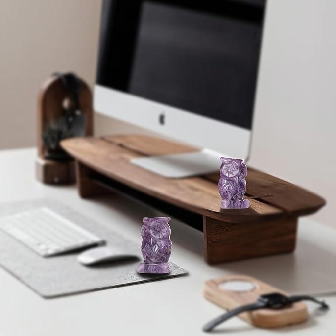 Amethyst Crystal Owl Figurine Ornament Gifts Hand Carved Gemstone Animal Carvings Collective Crystal and Healing Stones Paperweight for Home Office Decor