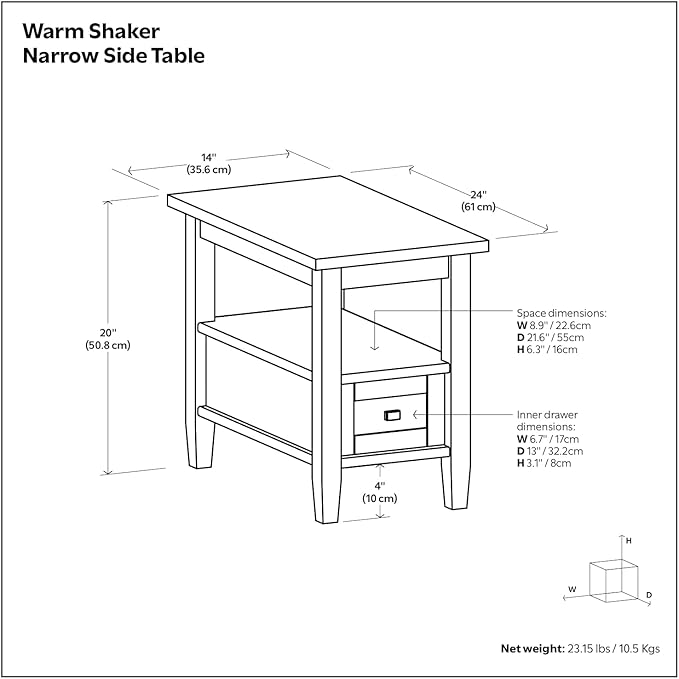 SIMPLIHOME Warm Shaker SOLID WOOD 14 inch Wide Rectangle Transitional Narrow Side Table in Black for the Living Room and Bedroom